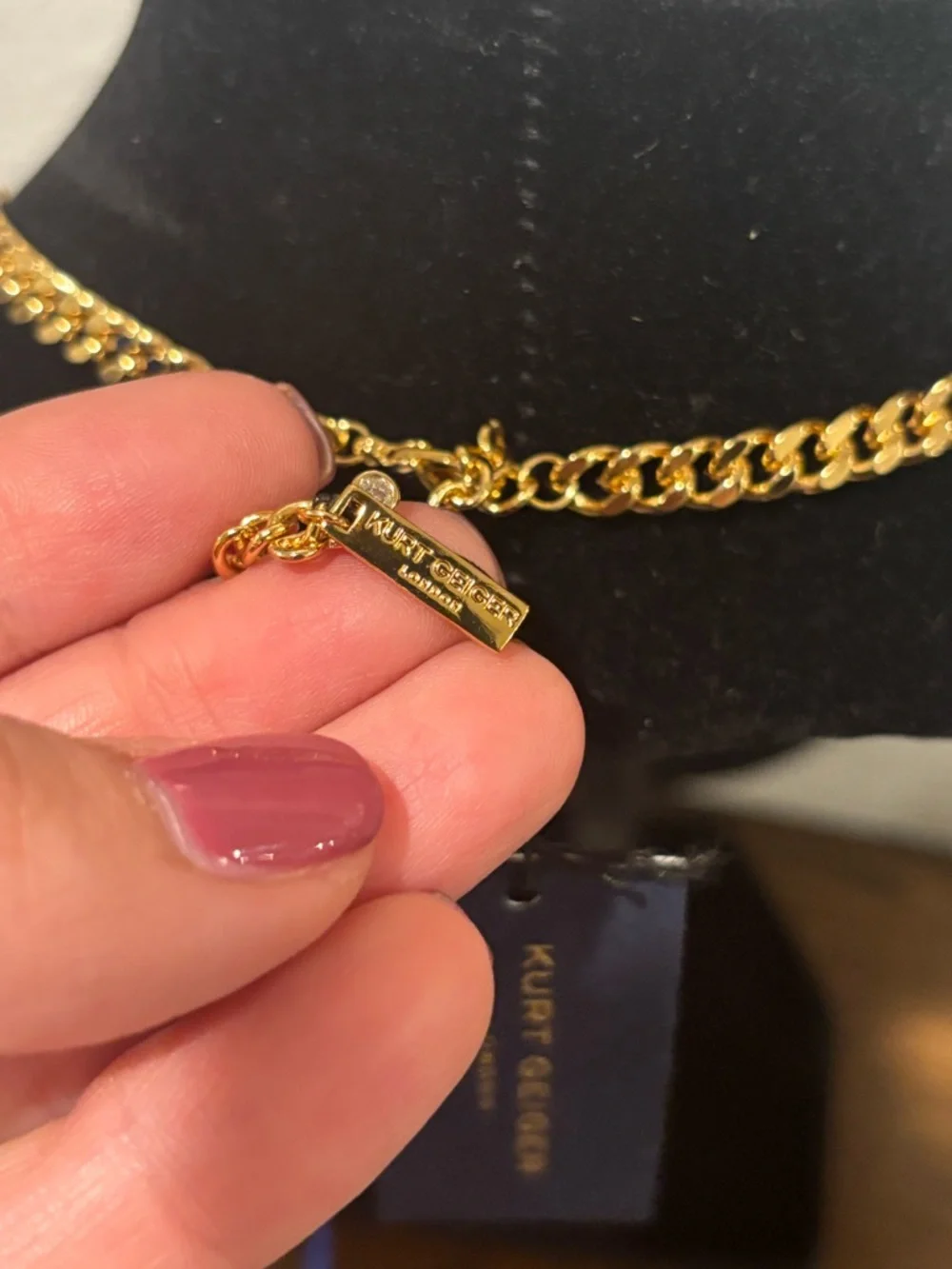 Kurt Geiger Gold-Tone Curb Chain Necklace with Bead Accents - Picture 6 of 6